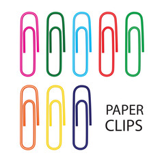 Note Paper Clips Isolated, Paperclips Set, Color Clips, Colorful Stationary, Paperclips Office Equipment on White Background with Copy Space for Text Top View