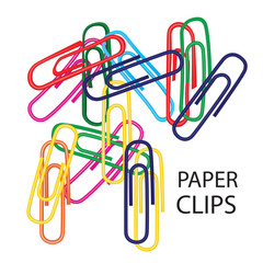 Note Paper Clips Isolated, Paperclips Set, Color Clips, Colorful Stationary, Paperclips Office Equipment on White Background with Copy Space for Text Top View