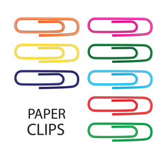 Note Paper Clips Isolated, Paperclips Set, Color Clips, Colorful Stationary, Paperclips Office Equipment on White Background with Copy Space for Text Top View