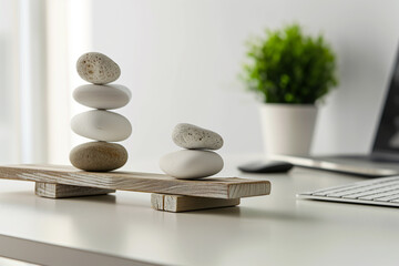 AI Generated Image. Smooth Zen stone pebbles balancing on a plan