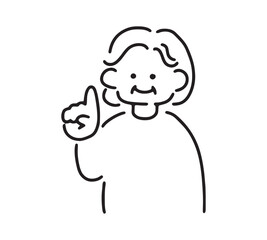 指差しポーズをするシニア女性のイラスト