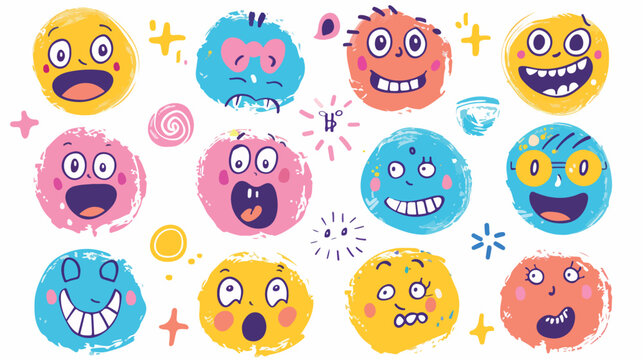 Round abstract comic Faces with various Emotions.