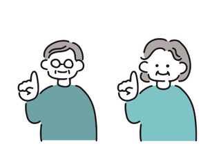 指差しポーズをするシニア夫婦のイラスト