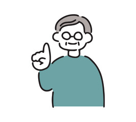 指差しポーズをするシニア男性のイラスト