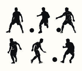 set of football (soccer) hand drawn players silhouette vector Illustration,Generative AI