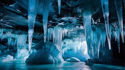 icicles on the edge of a cave - obrazy, fototapety, plakaty