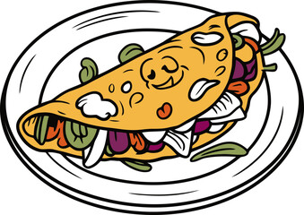 delicious Taco on plate with various fillings vector illustration