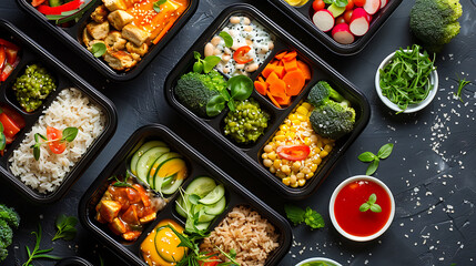 Take away of organic meals in plastic boxes