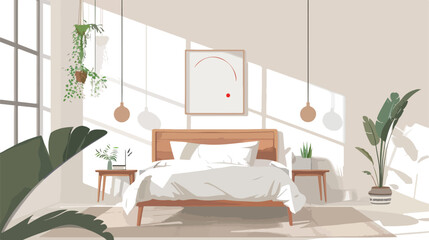 Scandinavian bedroom design white backdrop empty wall