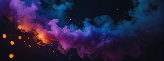 Dark abstract bokeh background, magic smoke and sparks, neon violet. - obrazy, fototapety, plakaty