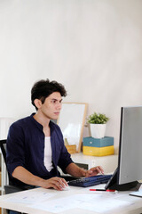 Man working with computer at home office, Working at home, Online learning education - 787166869