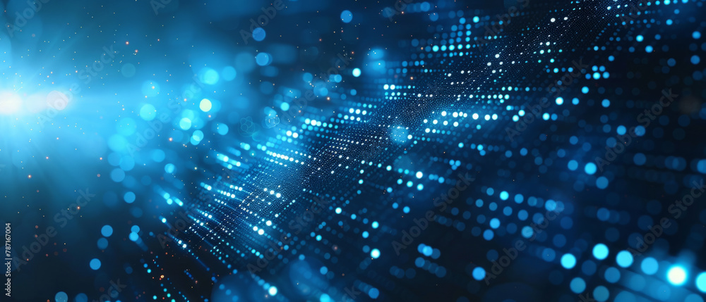 Poster an abstract seamless network background in blue with dots and squares, representing connectivity and