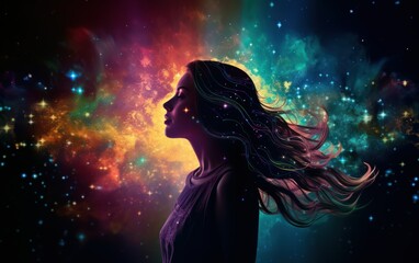 Cosmic Beauty: Woman and Space Merge