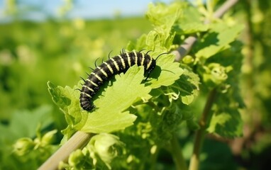 Caterpillar Feasting on Green Leaf