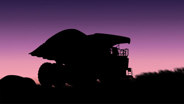 Large dump truck at a quarry, flat color illustration