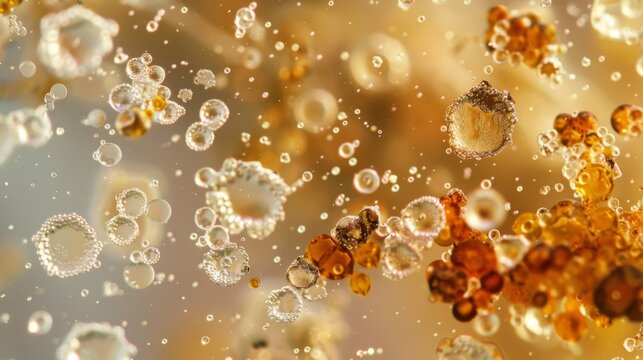 Microscopic view of a water sample taken from a coastal region displaying a mix of different algal species responsible for creating