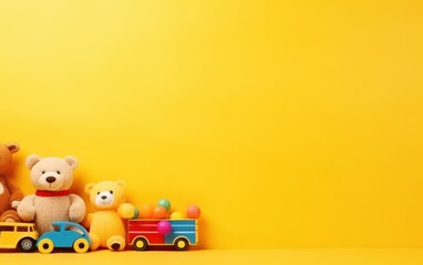 Colorful Childhood Toys on Yellow Background