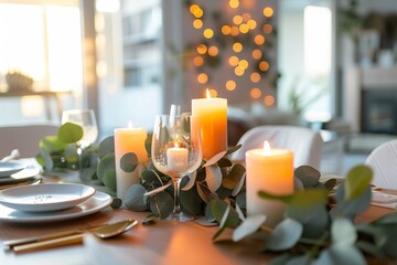 christmas table setting with candles