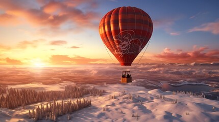 AI-generated friends embarking on a magical hot air balloon ride, soaring above snow-covered...