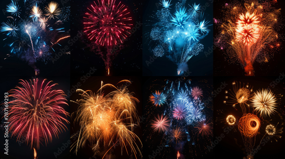 Aufkleber a diverse collection of visually stunning firework bursts in a vibrant array of colors and shapes ag