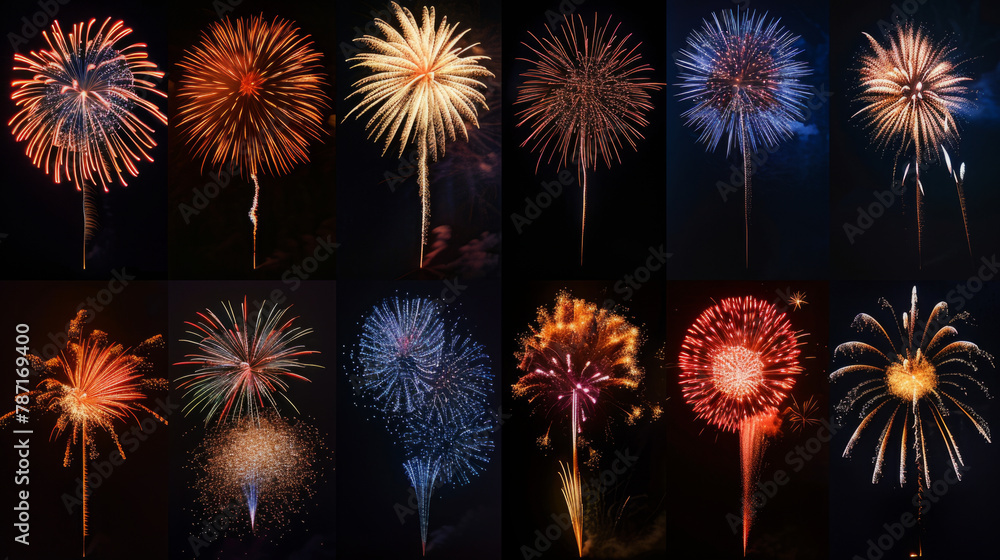 Aufkleber a vibrant and dynamic display of fireworks showcasing a range of shapes and colors against a dramati