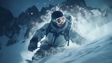 AI-generated inventors creating a groundbreaking winter sports gadget, revolutionizing the way people experience snowboarding and skiing in the modern age