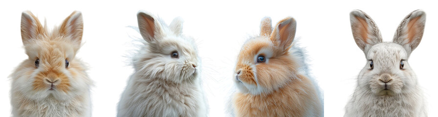 Obraz premium set of close up portraits of rabbit faces, generative ai