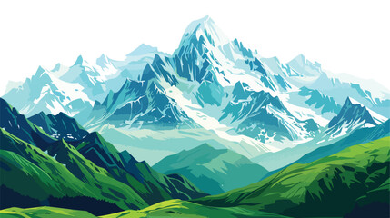 Serene mountain landscape with snow-capped peaks and