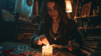 Mystical Tarot Reading by Candlelight - obrazy, fototapety, plakaty