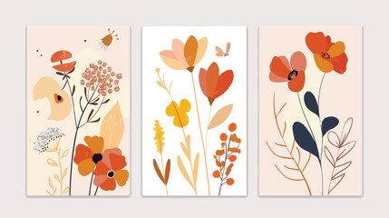 Set of abstract flower posters. Trendy botanical wall