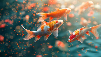 group of pure gold Chinese koi fish