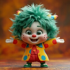 cute little clown in a green wig, in colorful clothes