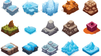 Set of isometric game texture 3d square icons frozen