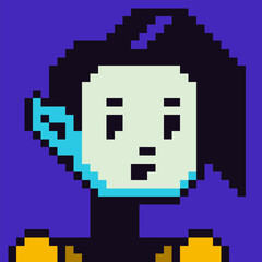 Pixel art girl monster portrait 80-s, cryptoart, 8-bit, creepy cute character, avatar, cartoon vector icon, game user, web profile persons, people, social net portrait, minimalistic style.
