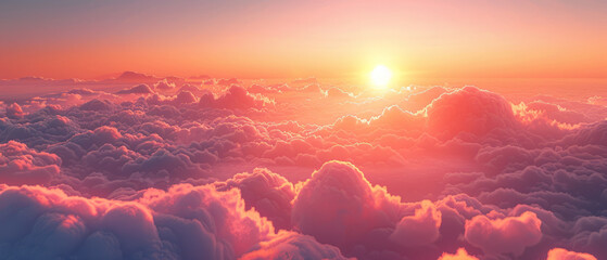 A breathtaking illustration of a sunset above the clouds, conveying a sense of hope, divinity, and the beauty of heaven. - obrazy, fototapety, plakaty