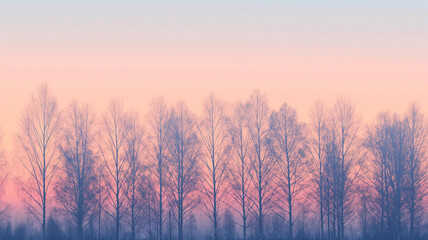 Naklejka na ściany i meble A row of trees with a pink sky in the background
