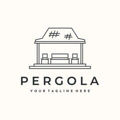 pergola outdoor line art logo vector minimalist illustration design, landscape gazebo symbol design