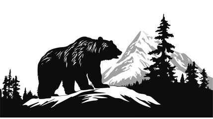 Silhouette Bear Mountain Vector illustration isolated