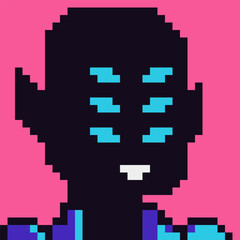 Obraz premium Pixel art monster portrait 80-s, cryptoart, 8-bit, creepy character, avatar, cartoon vector icon, game user, web profile persons, people, social net portrait, minimalistic style.