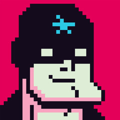 Avatar pixel male character hero in mask, cartoon vector icon, game user or web profile persons and people, 8-bit boy, social net portrait, futuristic man face, minimalistic fashion, vector art.