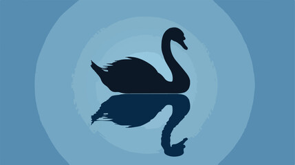 Silhouette of a swan on a blue background flat vector