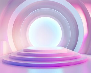 Fototapeta premium Abstract tech platform, bright circle portal, future stage, 3D white showcase