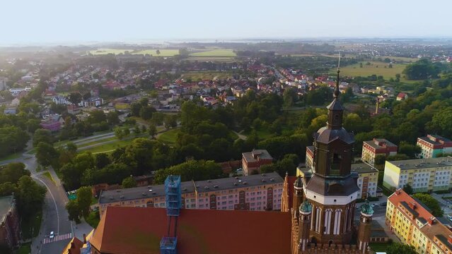Old Town Market Church Stargard Stary Rynek Kosciol Aerial View Poland