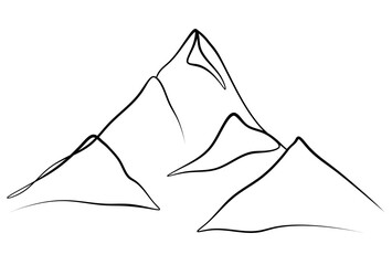 Hand drawn mountain logo. Minimalistic logo for mountain tourism or for hiking gear for climbers. Active vacation. Abstract mountain peaks.