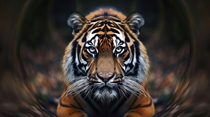 mesmerizing kaleidoscopic representation of a proud and powerful tiger, with bold patterns and intense colors