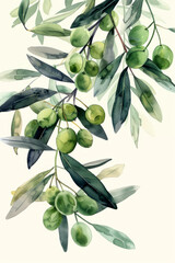Watercolor painting of delicate olive branches symbolizing peace and natural beauty. - obrazy, fototapety, plakaty