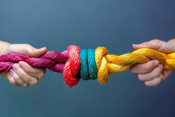 Team rope diverse strength connect partnership together teamwork unity communicate support. Strong diverse network rope team concept integrate braid color background cooperation empower power