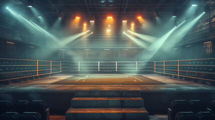 A boxing ring with a crowd of people watching - obrazy, fototapety, plakaty