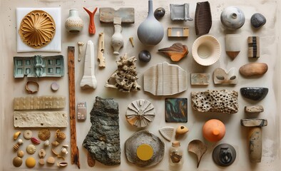 AI generated illustration of assorted objects on table in close proximity - obrazy, fototapety, plakaty