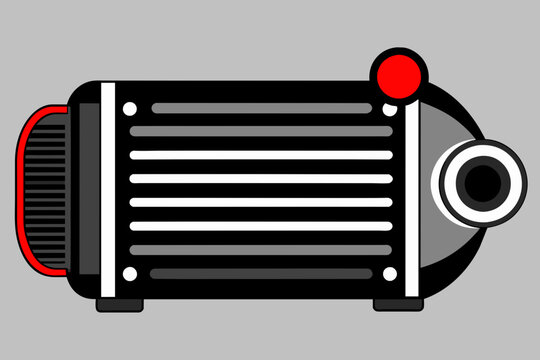 black projector with red details, flat design clip art preview